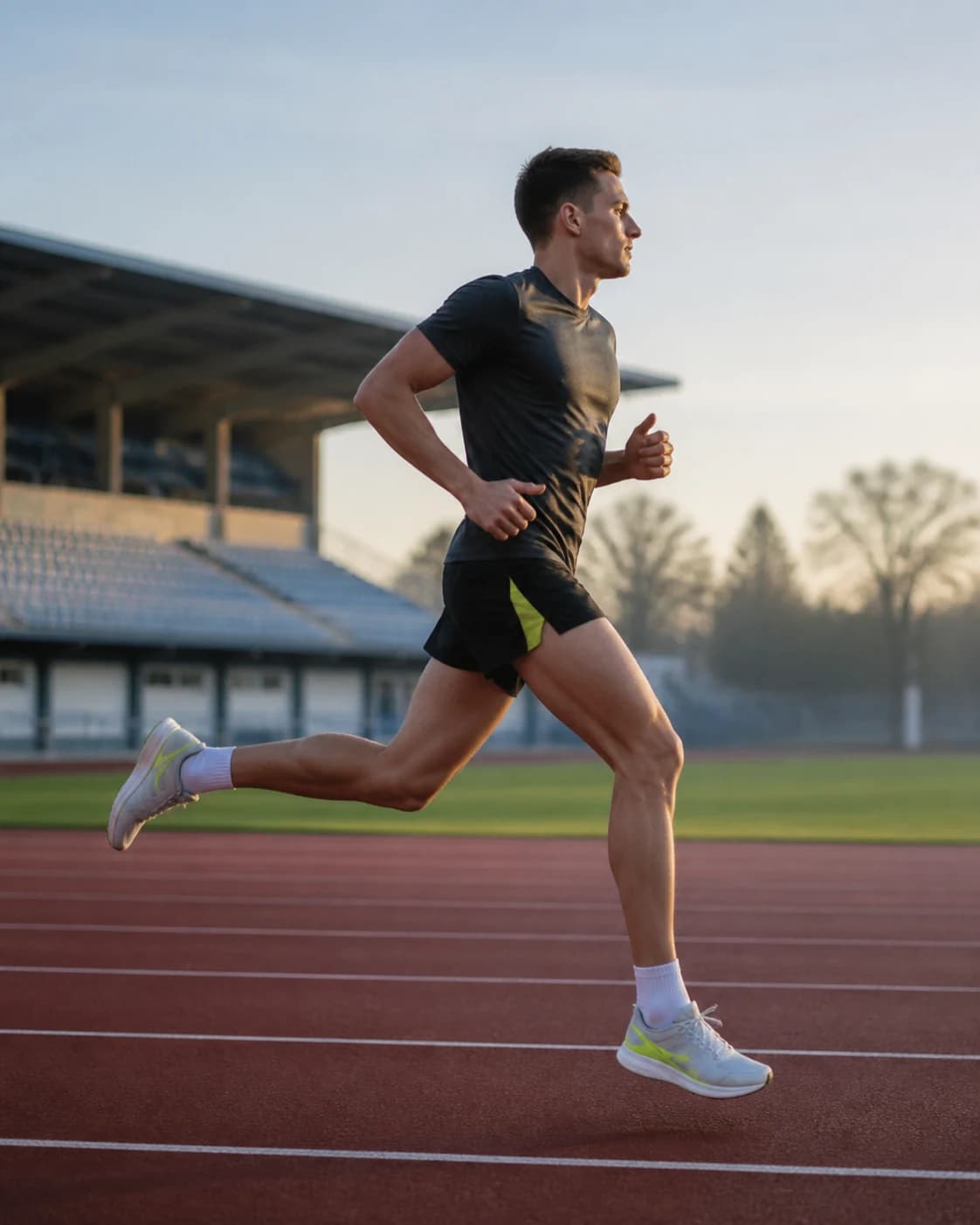 Runner captured from the side during a track workout